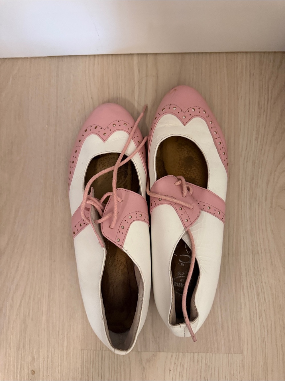 Jeffrey Campbell Pink and White Lace-Up Oxford Flats